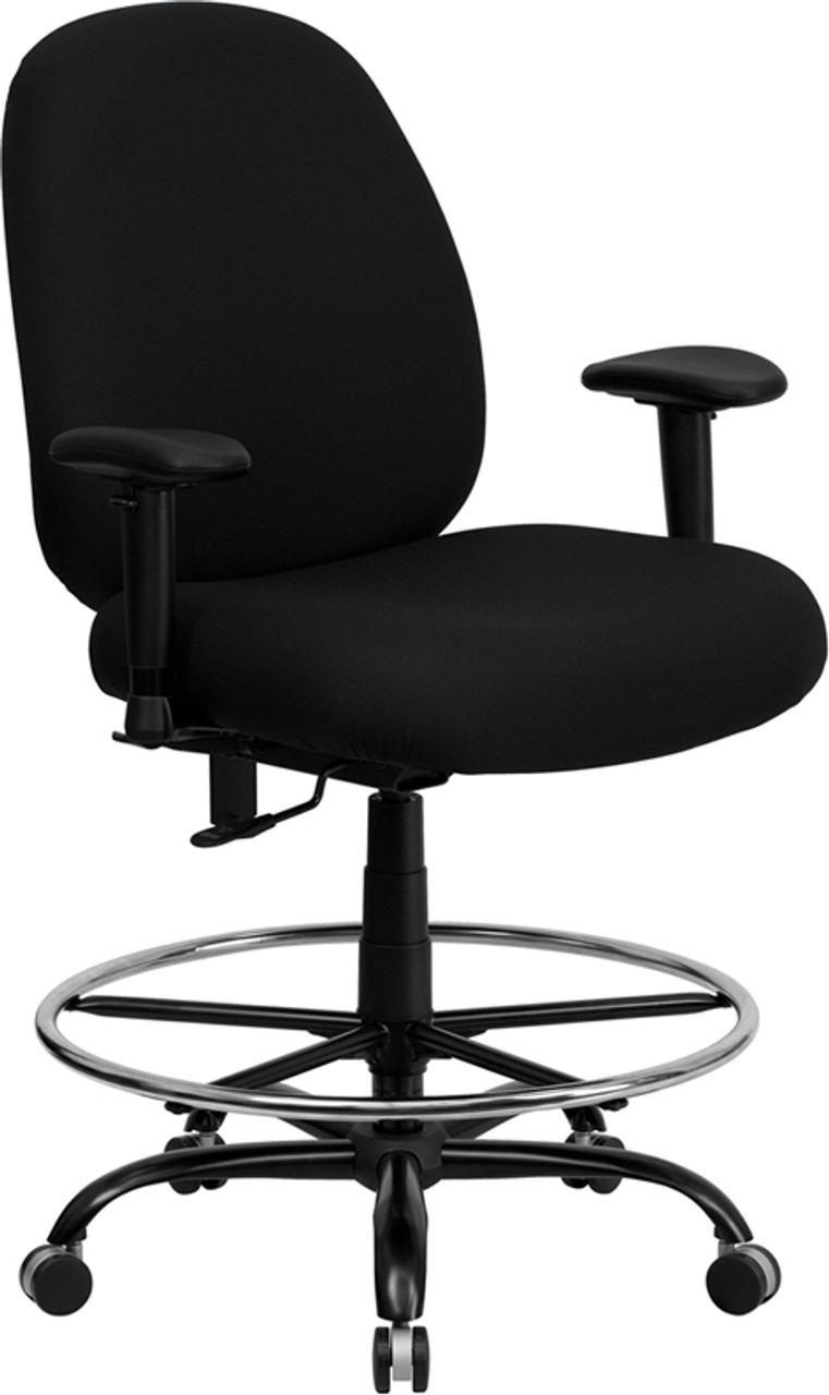 Big & Tall 400 lb. Capacity Big and Tall Black Fabric Drafting Stool with Arms and Extra WIDE Seat , #FF-0314-14