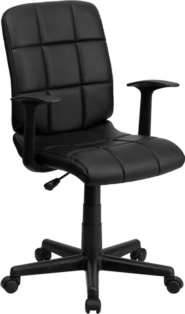 Mid-Back Black Quilted Vinyl Task Chair with Nylon Arms , #FF-0253-14