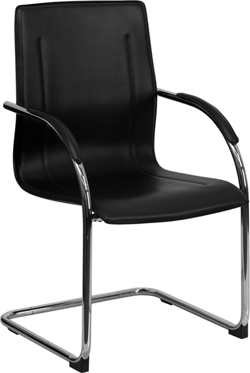 Black Vinyl Side Chair with Chrome Sled Base , #FF-0464-14