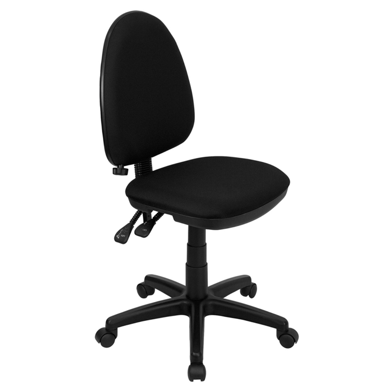 Mid-Back Black Fabric Multi-Functional Task Chair with Adjustable Lumbar Support , #FF-0342-14