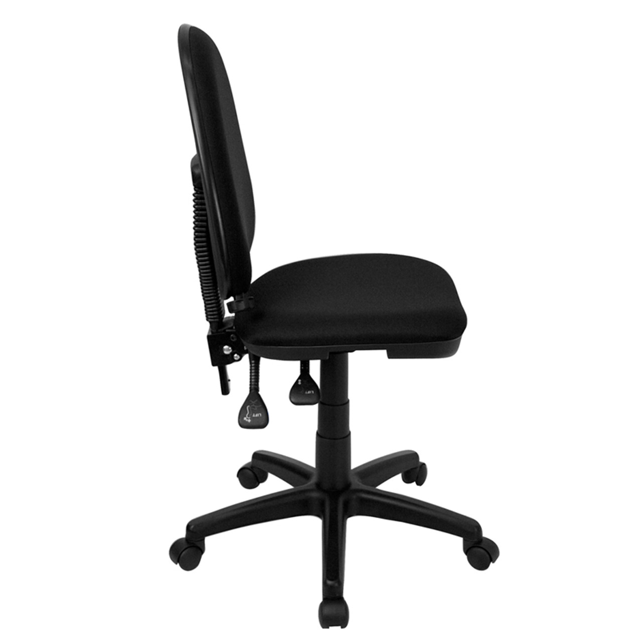 Mid-Back Black Fabric Multi-Functional Task Chair with Adjustable Lumbar Support , #FF-0342-14