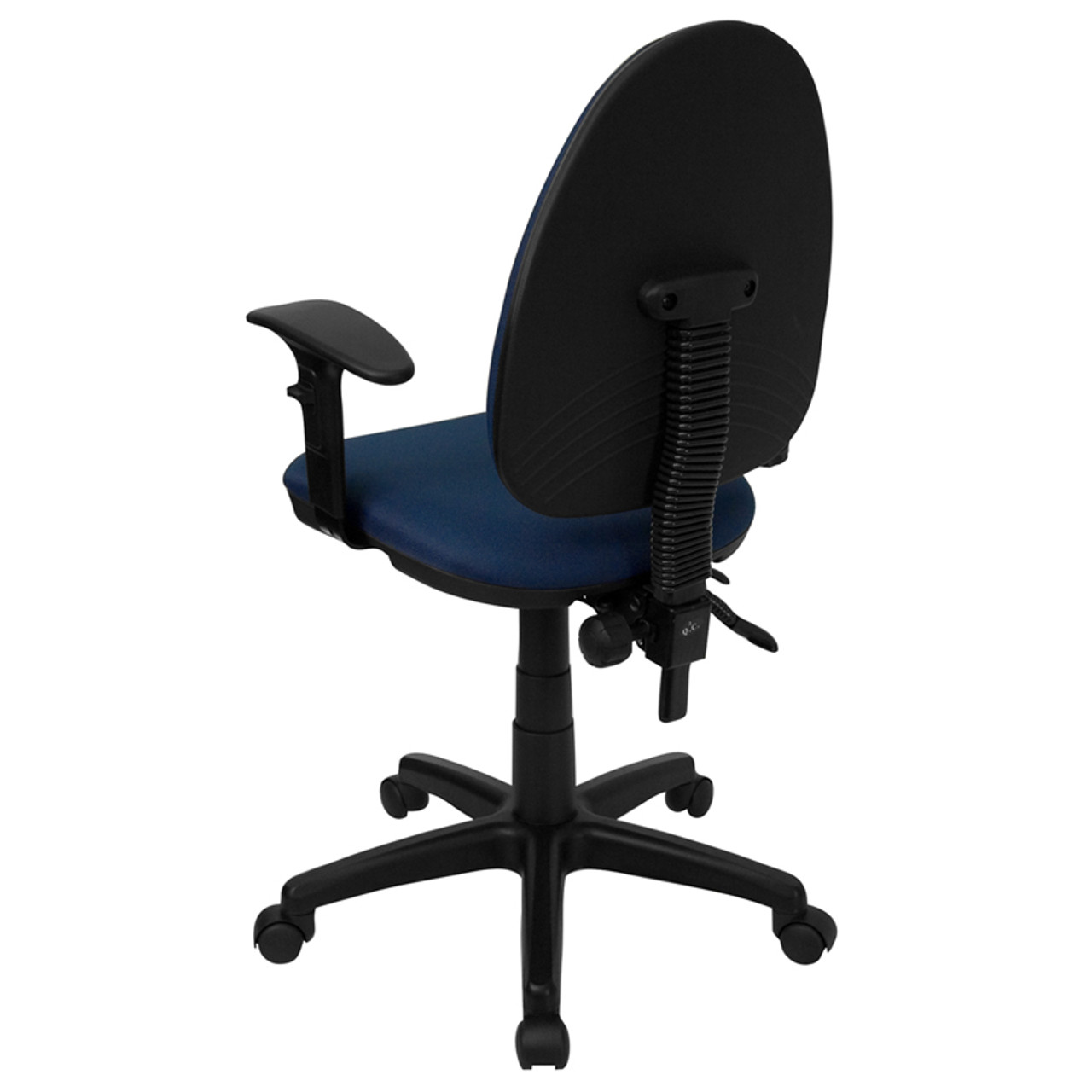 Mid-Back Navy Blue Fabric Multi-Functional Task Chair with Arms and Adjustable Lumbar Support , #FF-0345-14