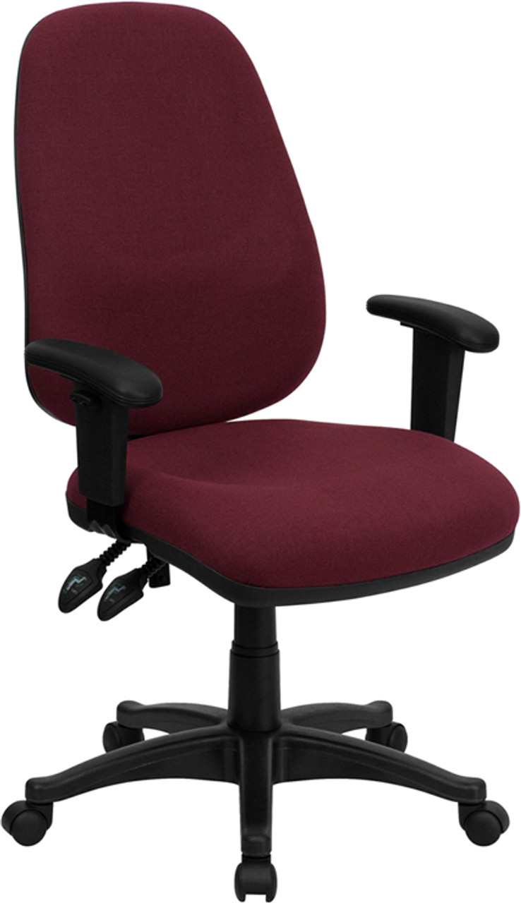 High Back Burgundy Fabric Ergonomic Computer Chair with Height Adjustable Arms , #FF-0356-14