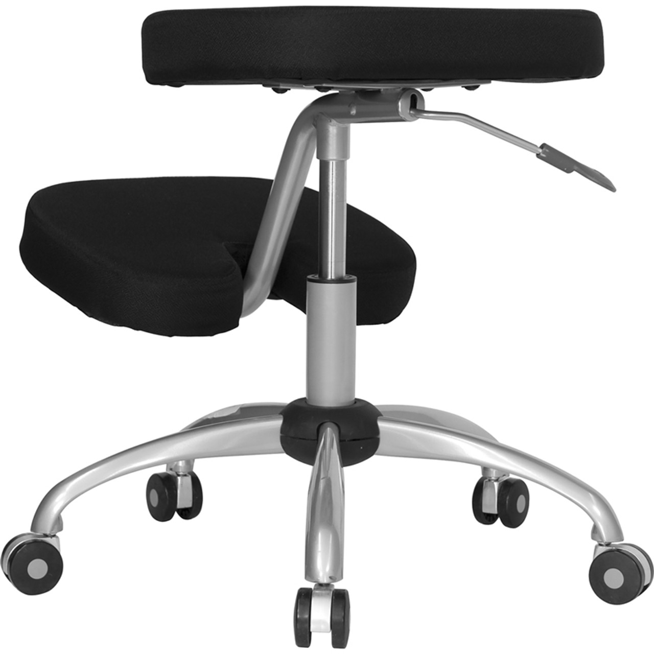 Mobile Ergonomic Kneeling Chair in Black Fabric with Silver Powder Coated Frame , #FF-0431-14