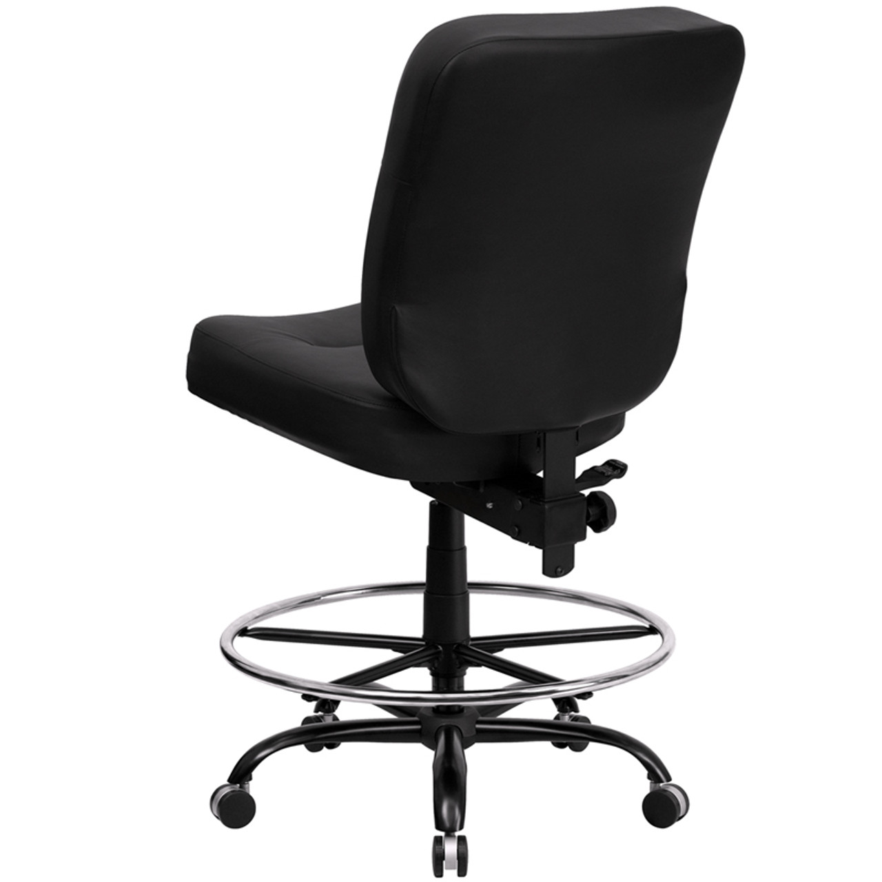 Big & Tall 400 lb. Capacity Big & Tall Black Leather Drafting Stool with Extra WIDE Seat , #FF-0311-14