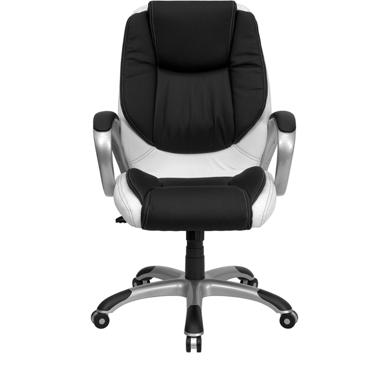 Mid-Back Black and White Leather Executive Swivel Office Chair , #FF-0175-14