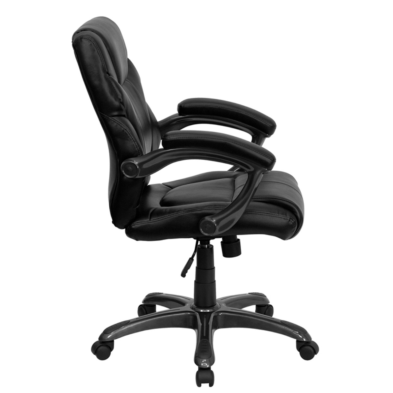 Mid-Back Black Leather Overstuffed Office Chair , #FF-0192-14