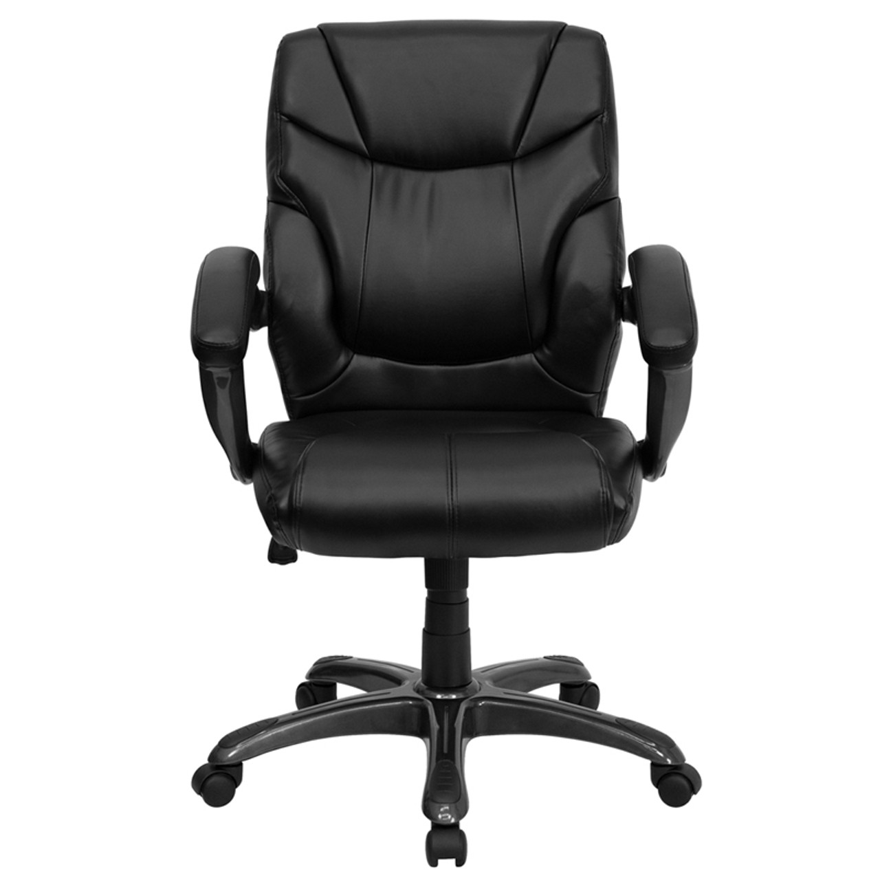 Mid-Back Black Leather Overstuffed Office Chair , #FF-0192-14