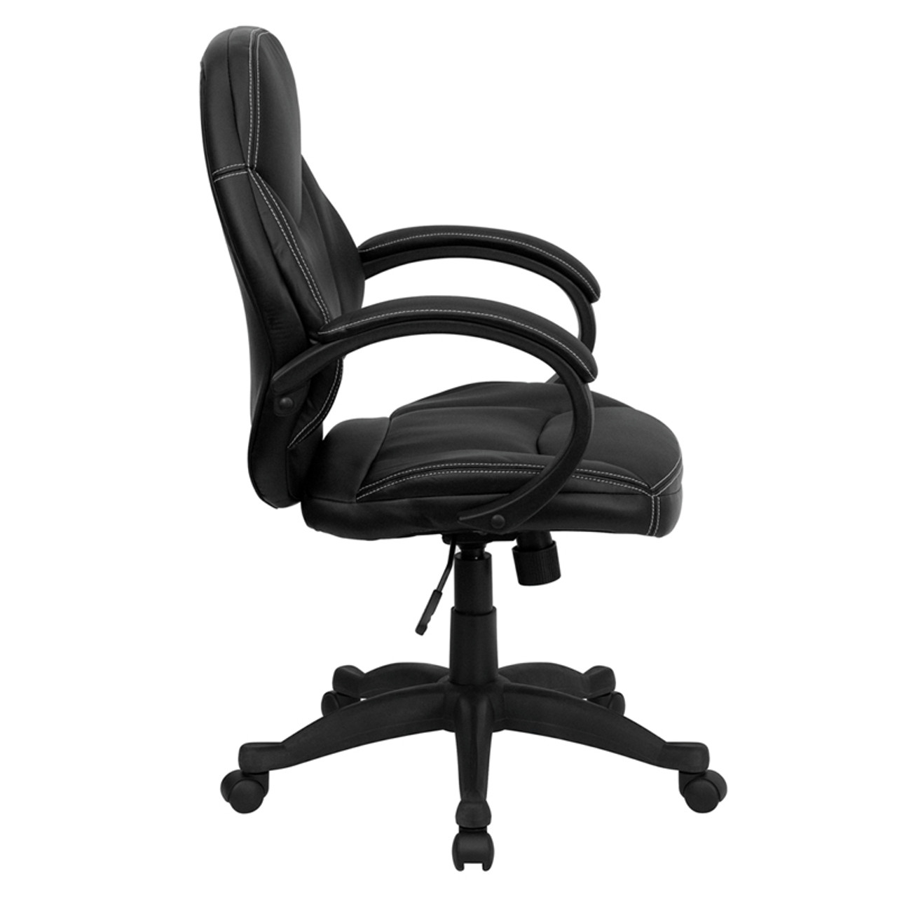 Mid-Back Black Leather Contemporary Office Chair , #FF-0206-14