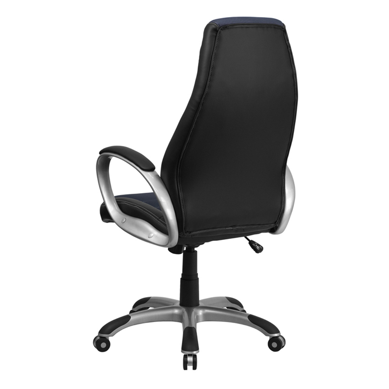 High Back Black Vinyl Executive Office Chair with Blue Mesh Inserts , #FF-0273-14