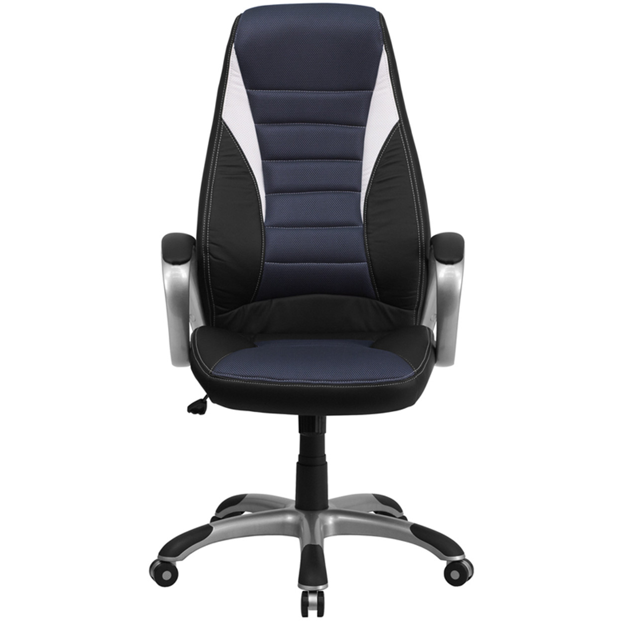 High Back Black Vinyl Executive Office Chair with Blue Mesh Inserts , #FF-0273-14