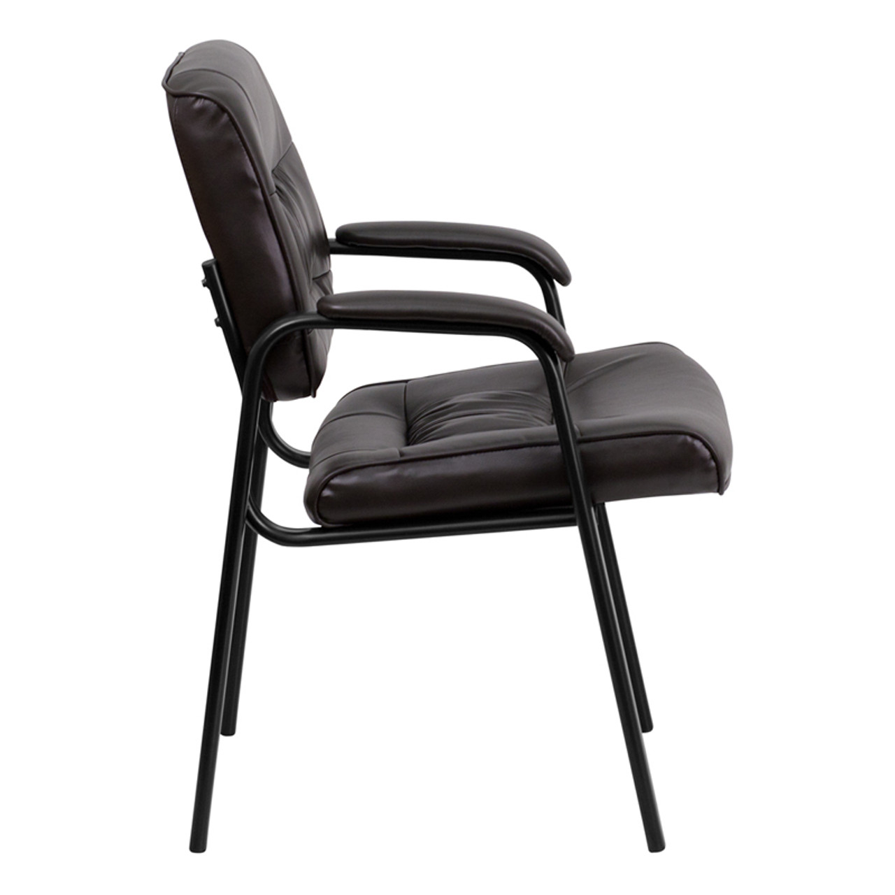 Brown Leather Guest / Reception Chair with Black Frame Finish , #FF-0446-14
