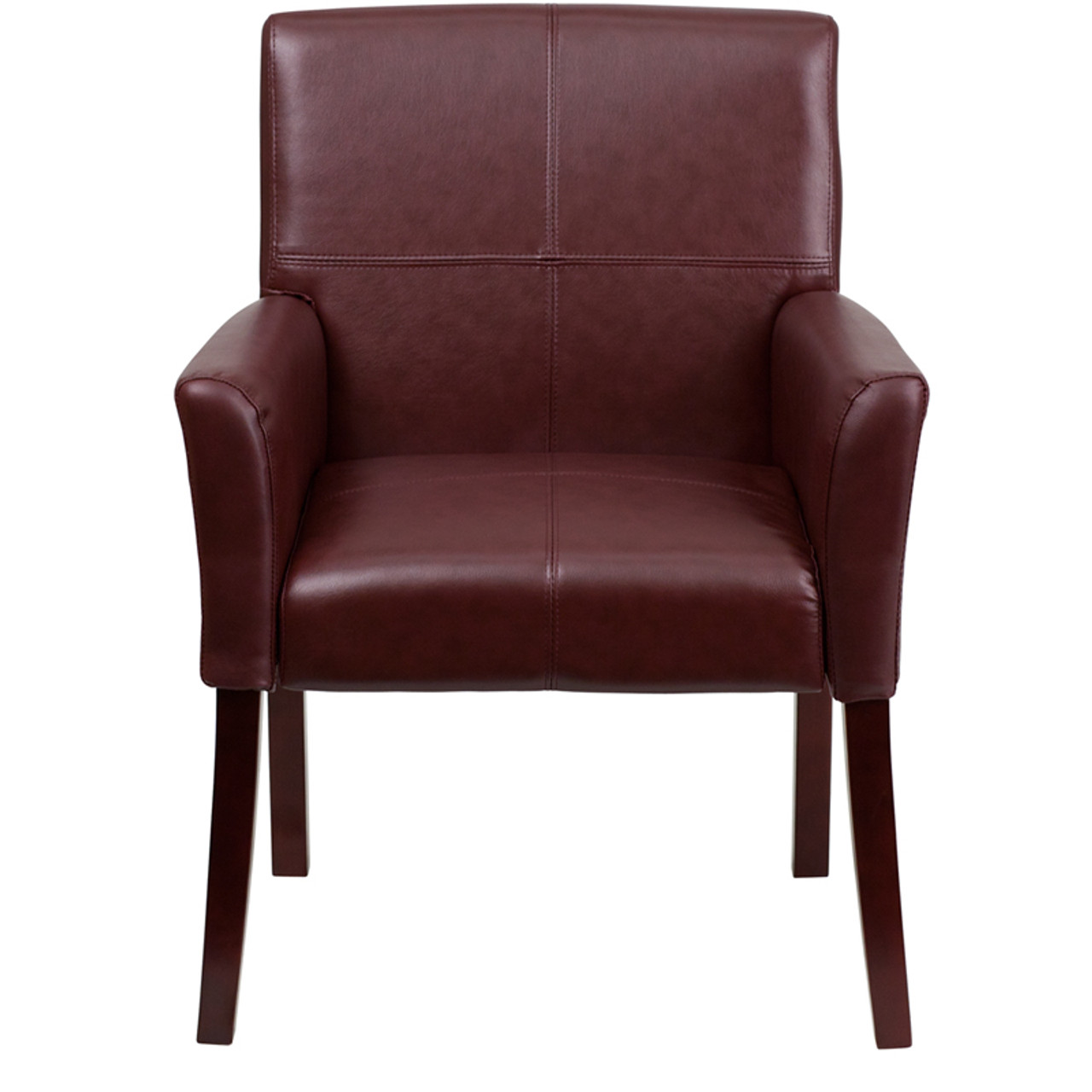 Burgundy Leather Executive Side Chair or Reception Chair with Mahogany Legs , #FF-0452-14