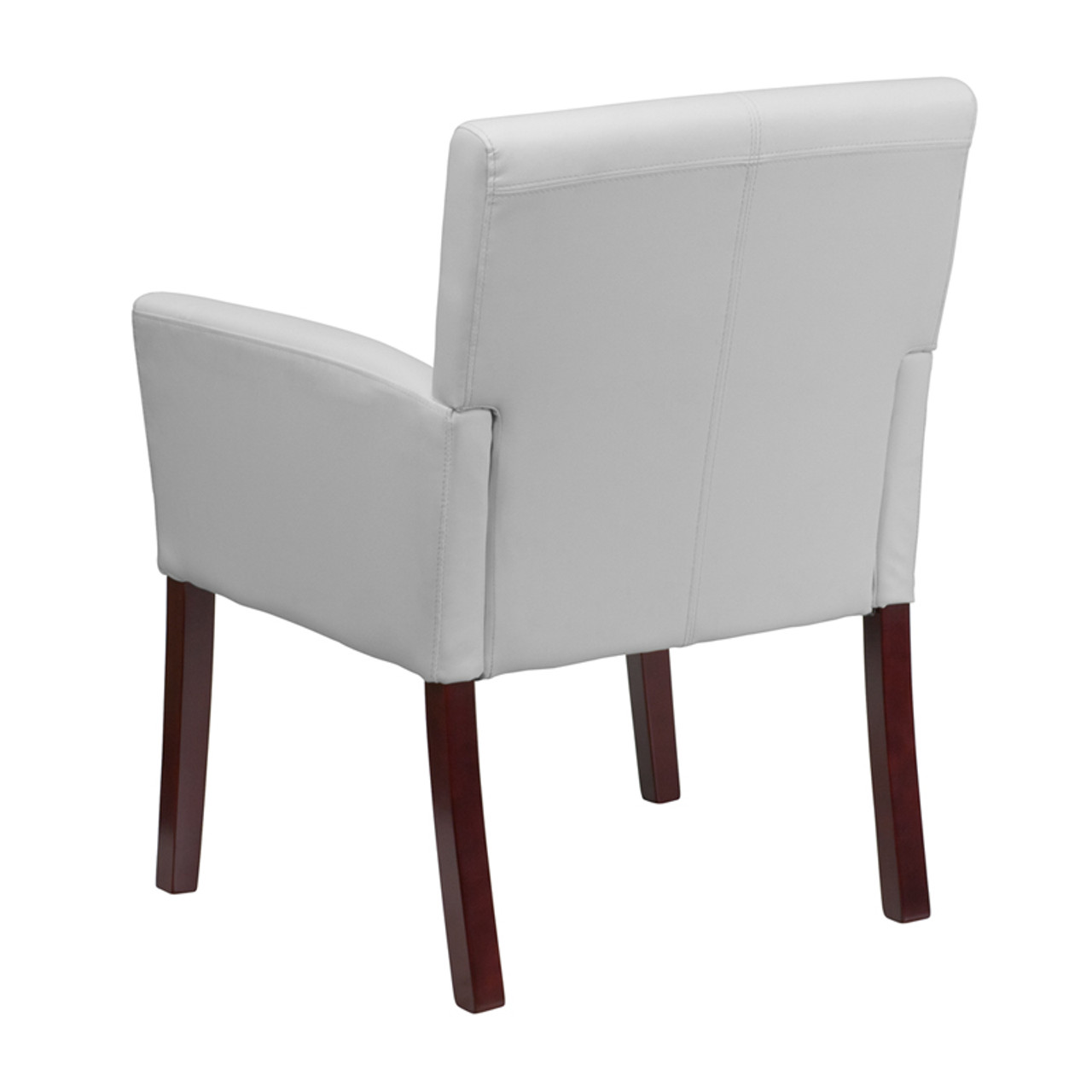 White Leather Executive Side Chair or Reception Chair with Mahogany Legs , #FF-0453-14