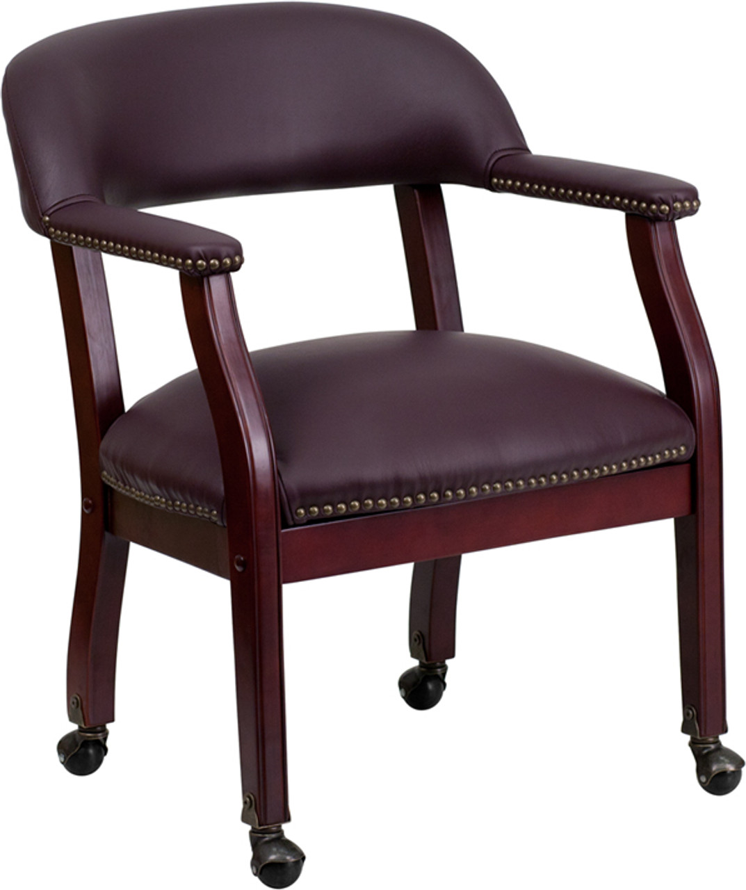 Burgundy Leather Conference Chair with Casters , #FF-0457-14