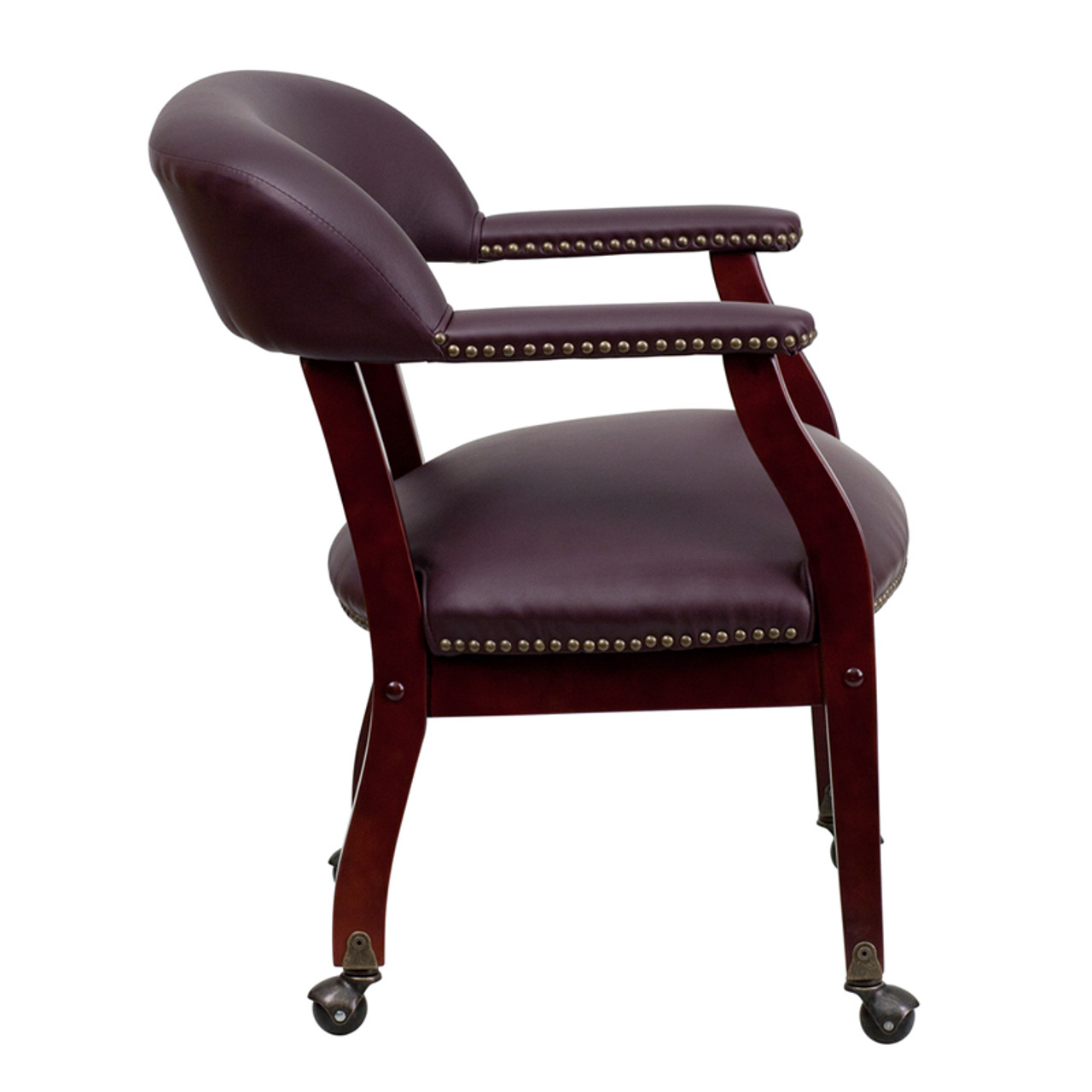 Burgundy Leather Conference Chair with Casters , #FF-0457-14