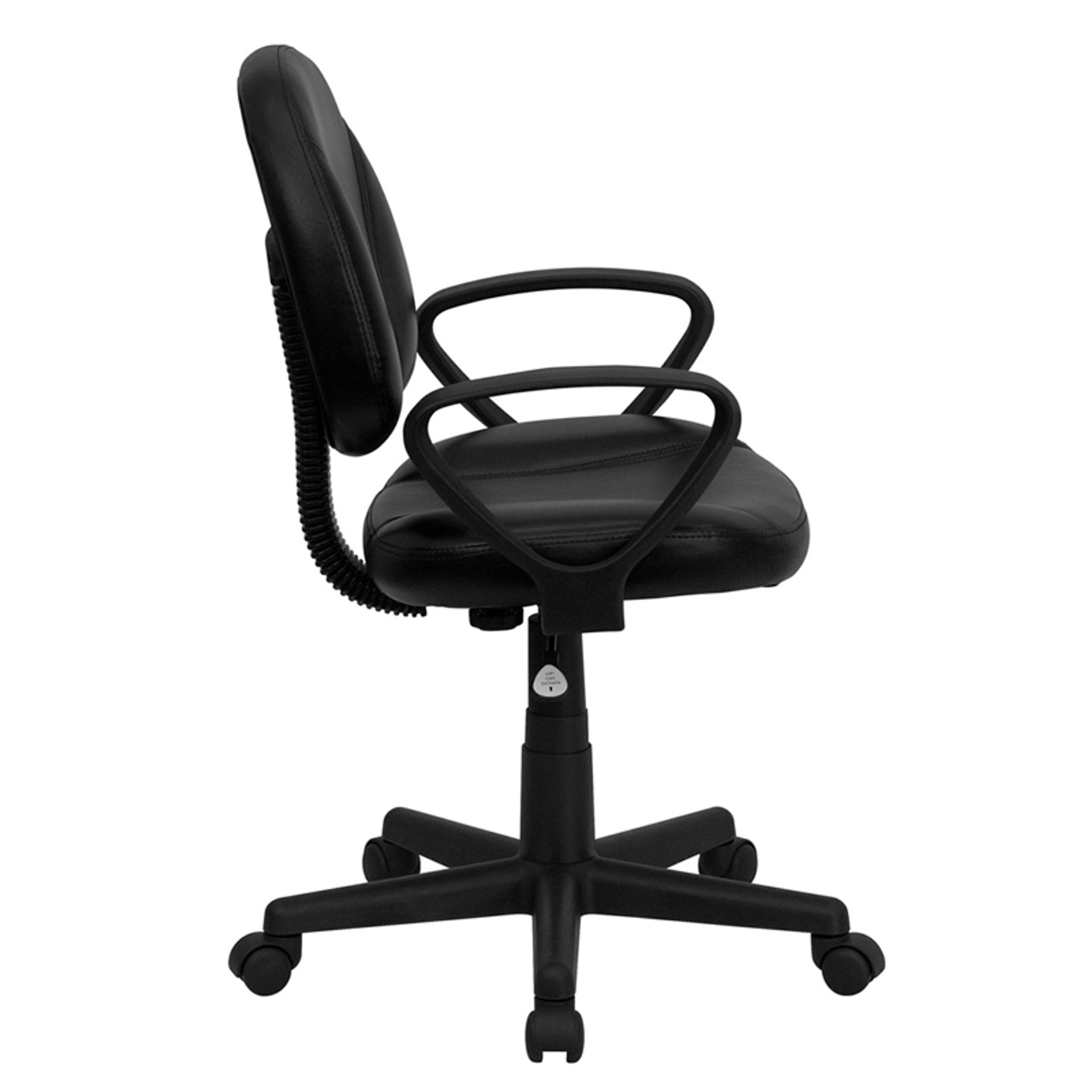 Mid-Back Black Leather Ergonomic Task Chair with Arms , #FF-0320-14