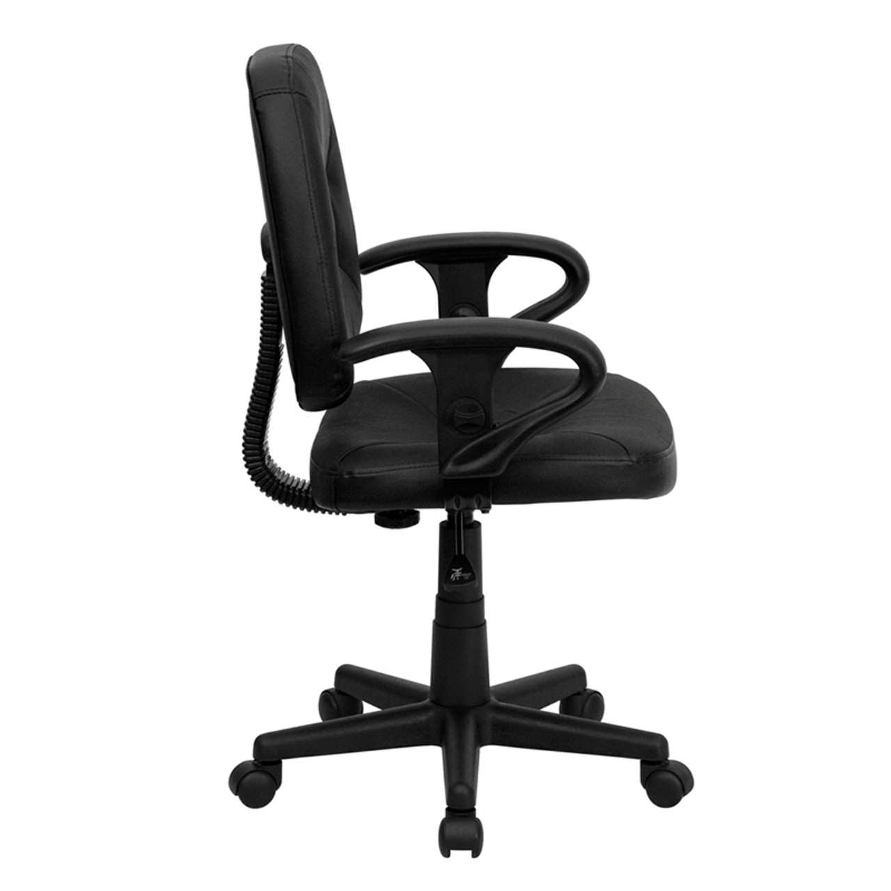 Mid-Back Black Leather Ergonomic Task Chair with Arms , #FF-0321-14