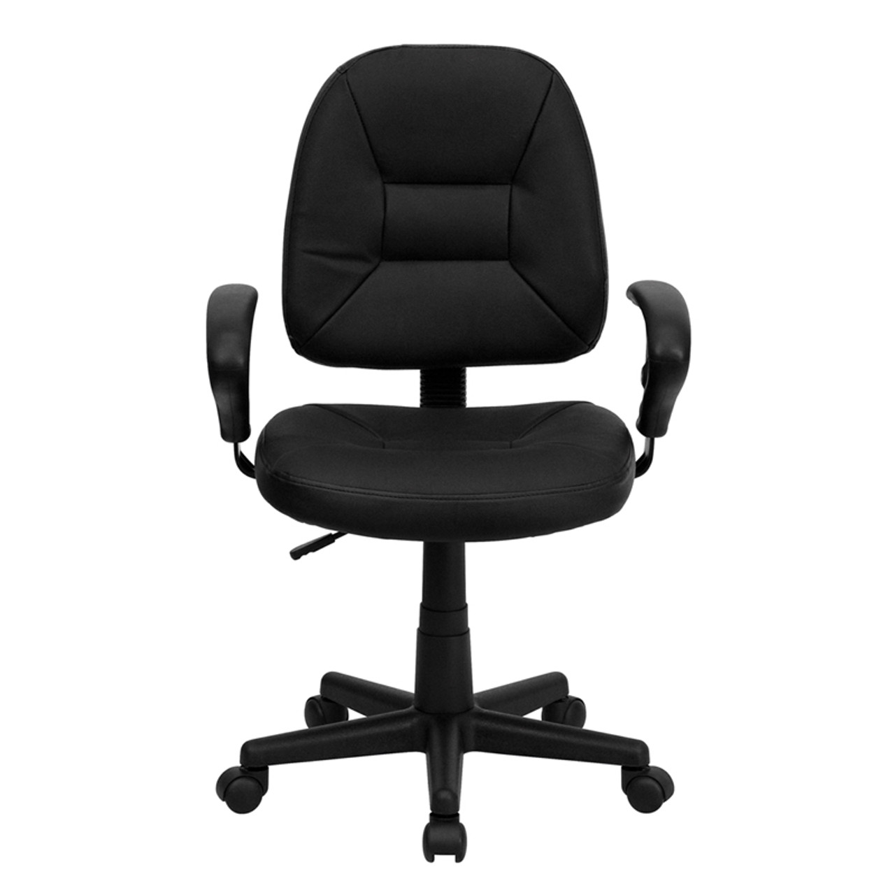 Mid-Back Black Leather Ergonomic Task Chair with Arms , #FF-0321-14