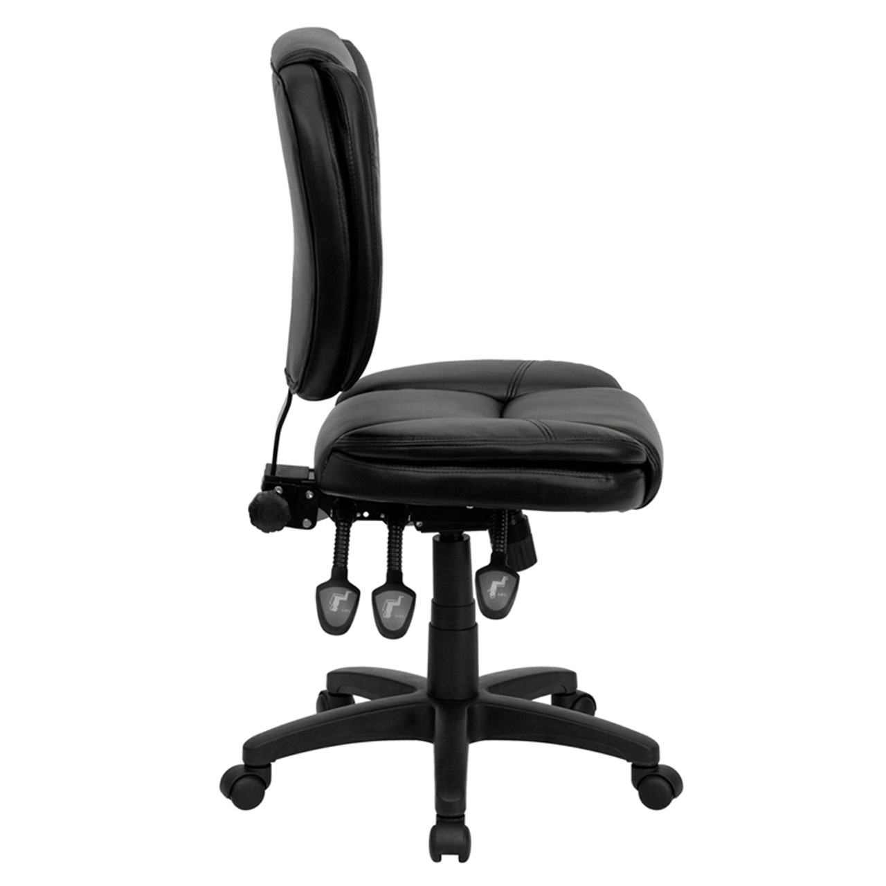 Mid-Back Black Leather Multi-Functional Ergonomic Task Chair , #FF-0327-14