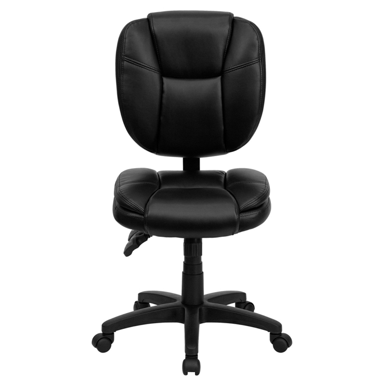 Mid-Back Black Leather Multi-Functional Ergonomic Task Chair , #FF-0327-14