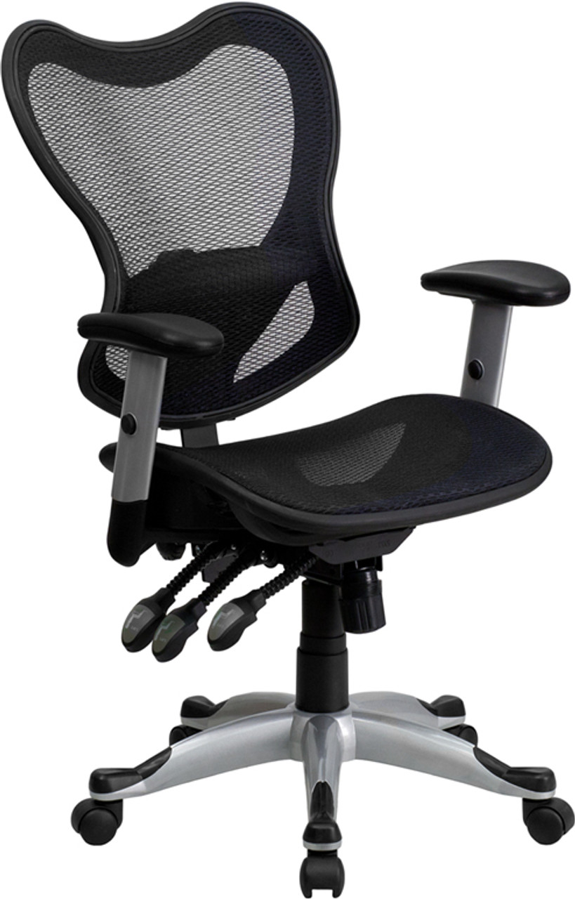 Mid-Back Black Mesh Chair with Triple Paddle Control , #FF-0004-14