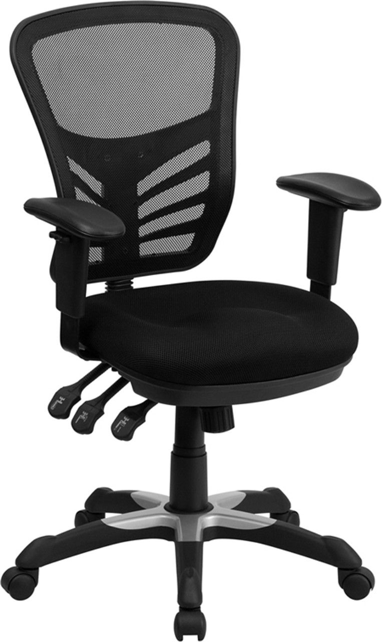 Mid-Back Black Mesh Chair with Triple Paddle Control , #FF-0013-14