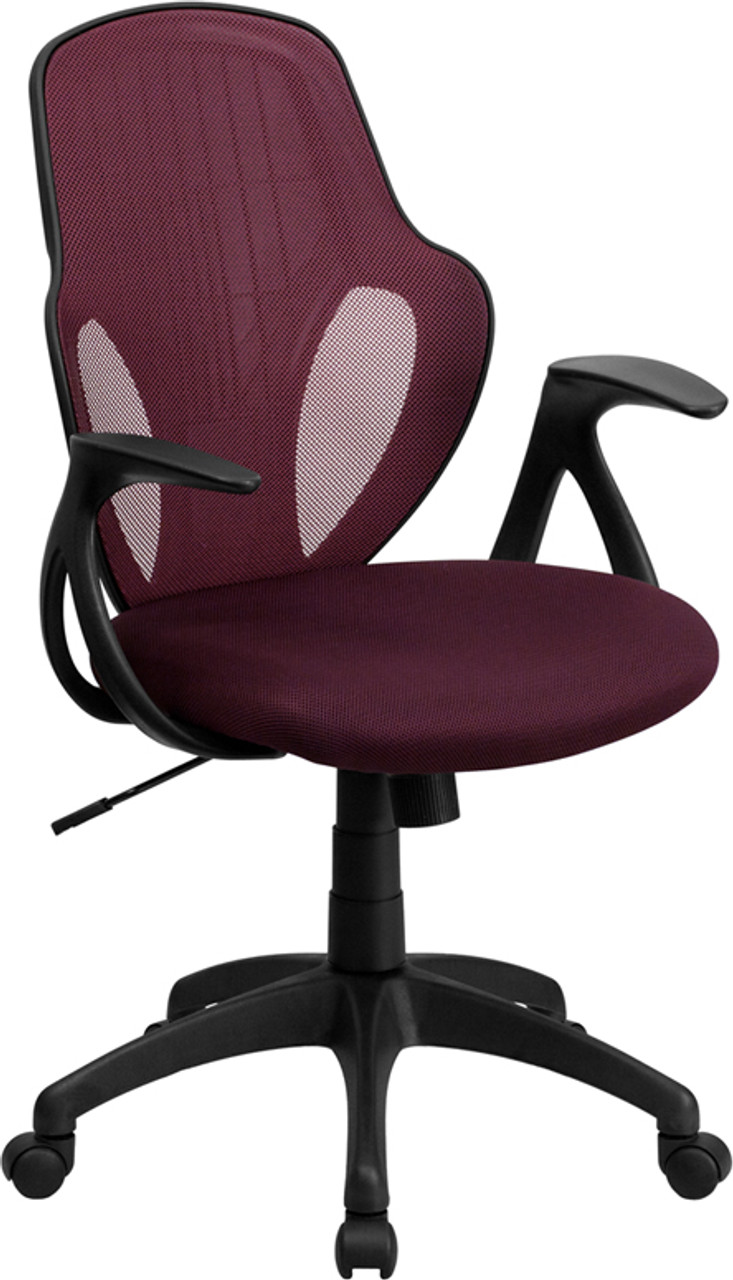 Mid-Back Executive Burgundy Mesh Chair with Nylon Base , #FF-0059-14