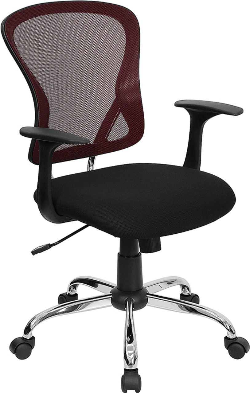 Mid-Back Burgundy Mesh Office Chair with Black Fabric Seat and Chrome Finished Base , #FF-0065-14