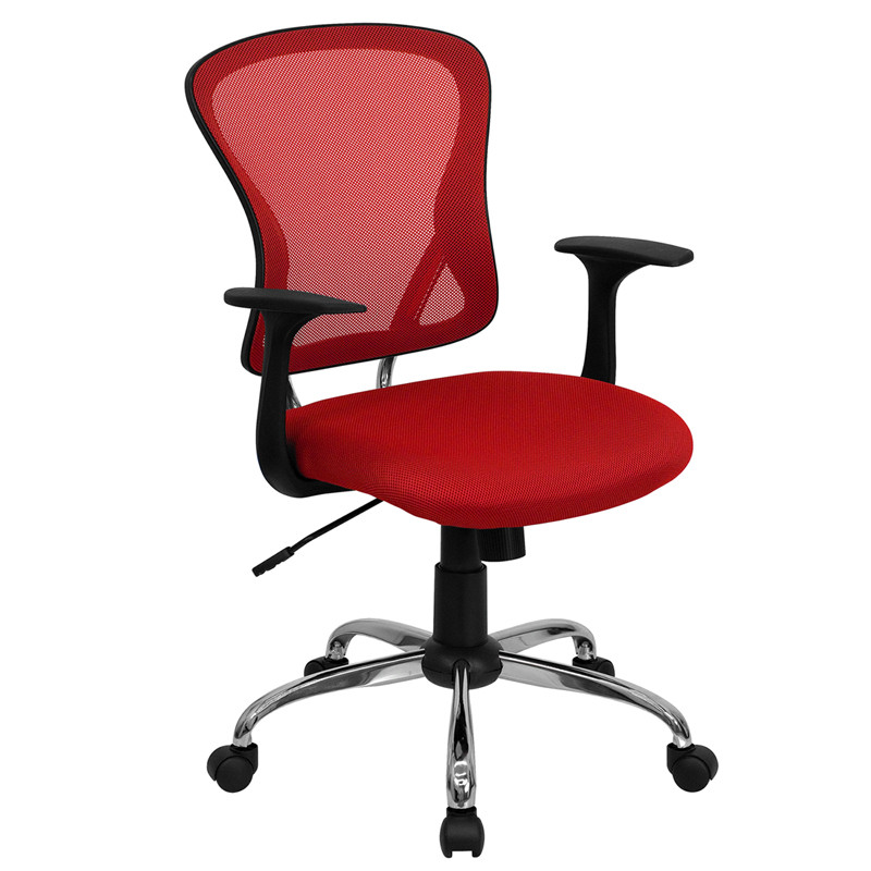 Mid-Back Red Mesh Office Chair with Chrome Finished Base , #FF