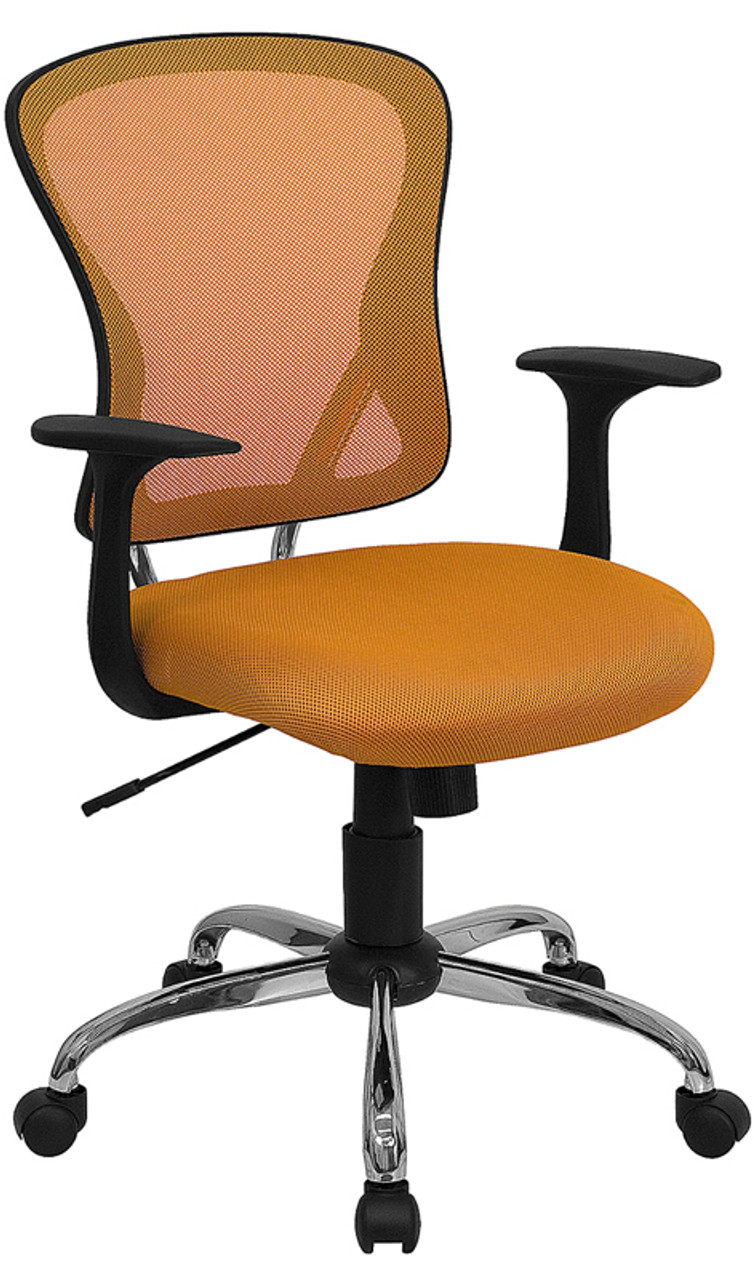 Mid-Back Orange Mesh Office Chair with Chrome Finished Base , #FF-0072-14