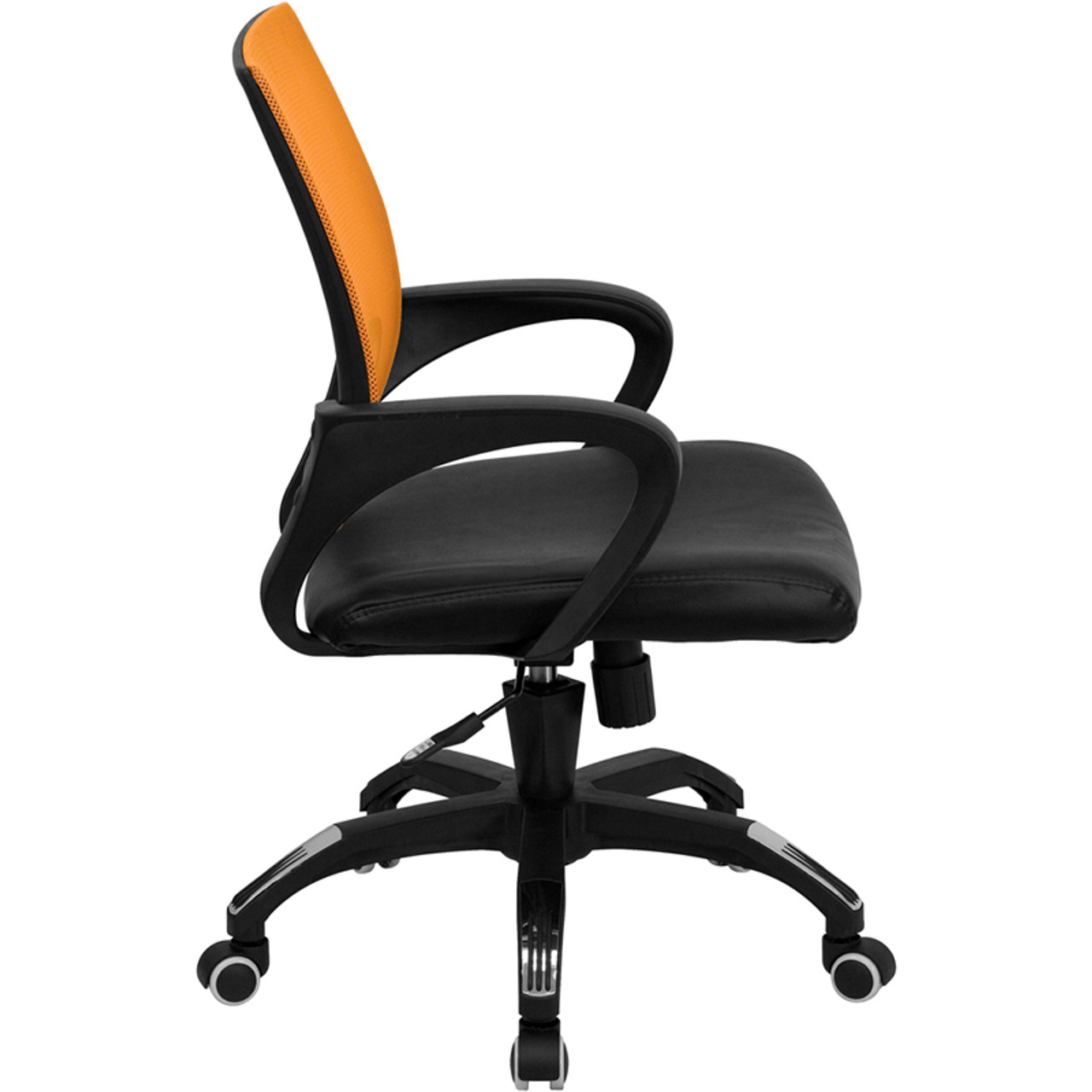 Mid-Back Orange Mesh Computer Chair with Black Leather Seat , #FF-0079-14