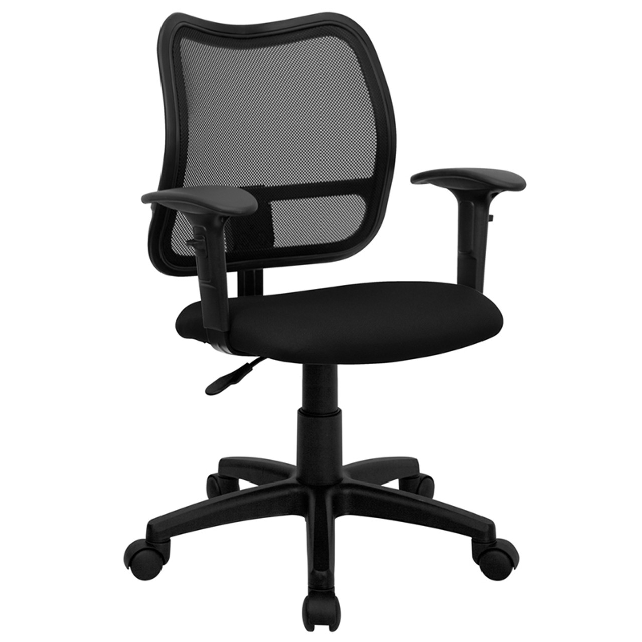 Mid-Back Mesh Task Chair with Black Fabric Seat and Arms , #FF-0089-14
