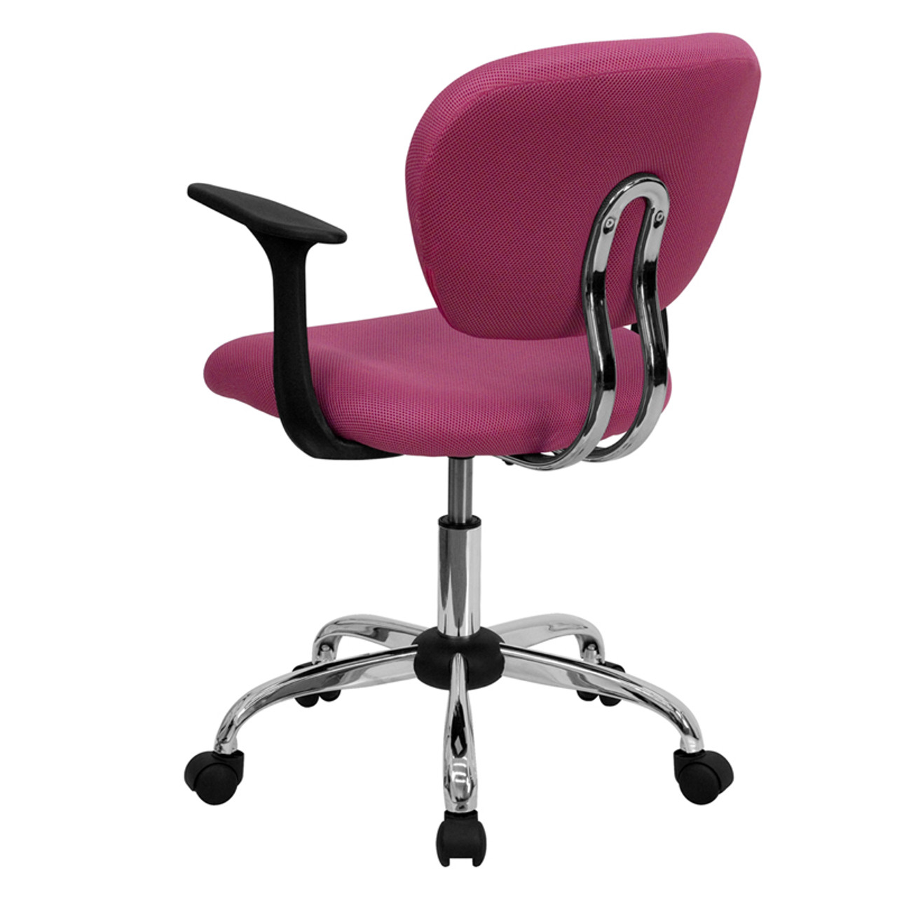 Mid-Back Pink Mesh Task Chair with Arms and Chrome Base , #FF-0120-14