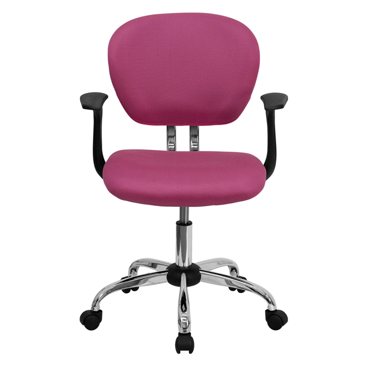 Mid-Back Pink Mesh Task Chair with Arms and Chrome Base , #FF-0120-14
