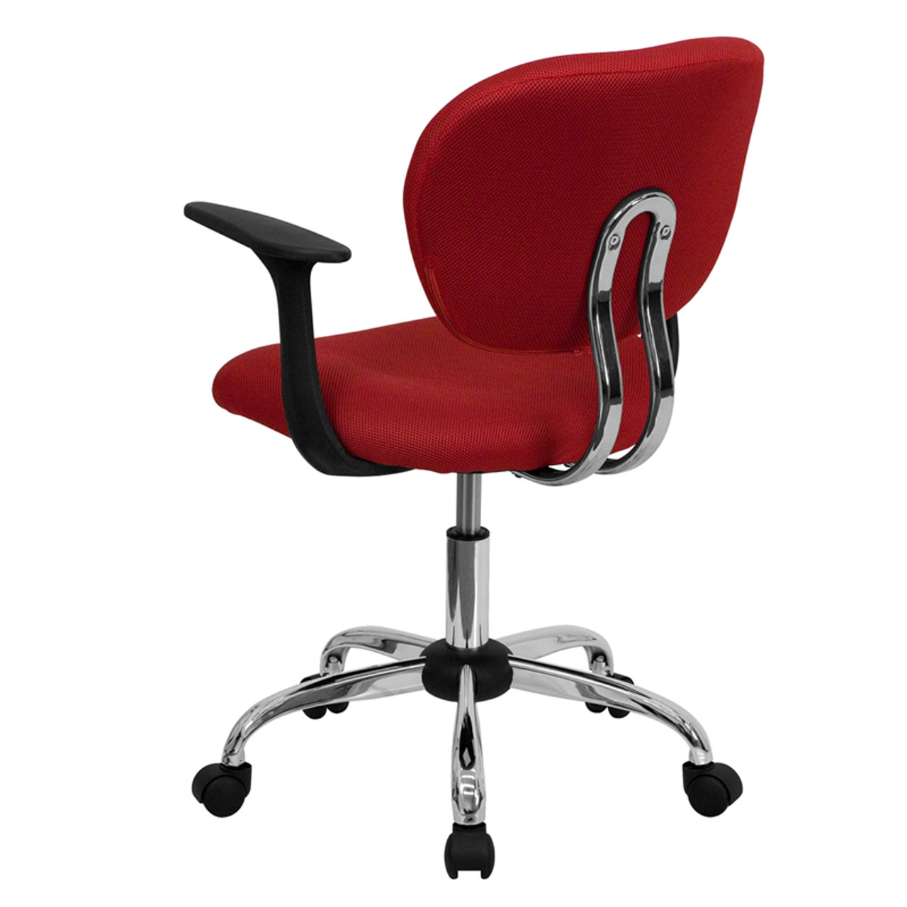 Mid-Back Red Mesh Task Chair with Arms and Chrome Base , #FF-0124-14