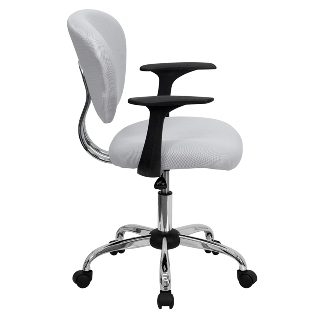 Mid-Back White Mesh Task Chair with Arms and Chrome Base , #FF-0136-14