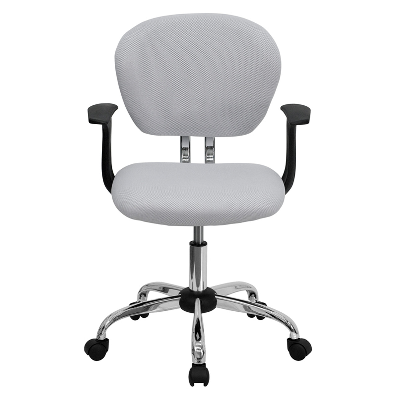 Mid-Back White Mesh Task Chair with Arms and Chrome Base , #FF-0136-14