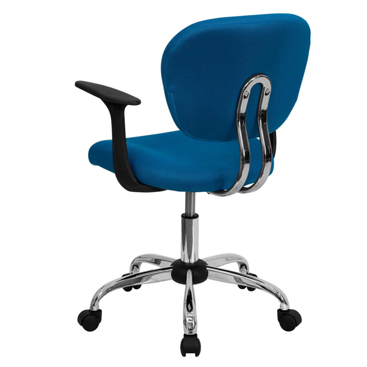 Mid-Back Turquoise Mesh Task Chair with Arms and Chrome Base , #FF-0144-14