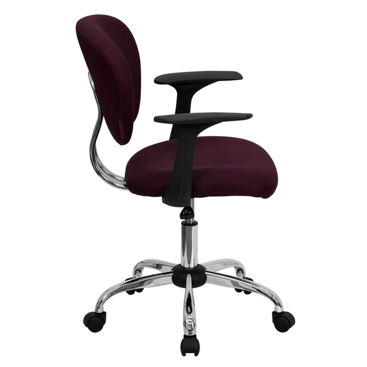 Mid-Back Burgundy Mesh Task Chair with Arms and Chrome Base , #FF-0148-14