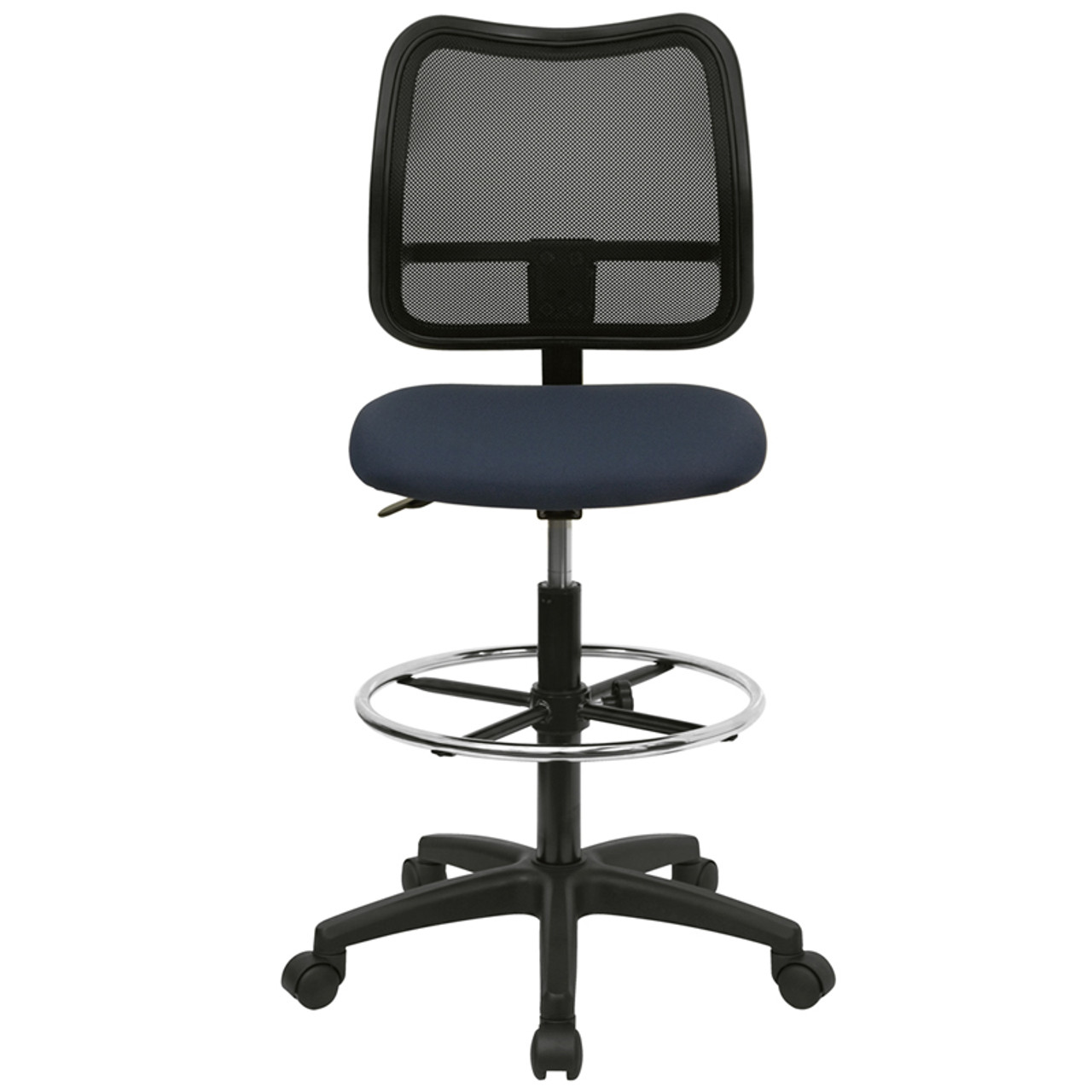 Mid-Back Mesh Drafting Stool with Navy Blue Fabric Seat , #FF-0522-14