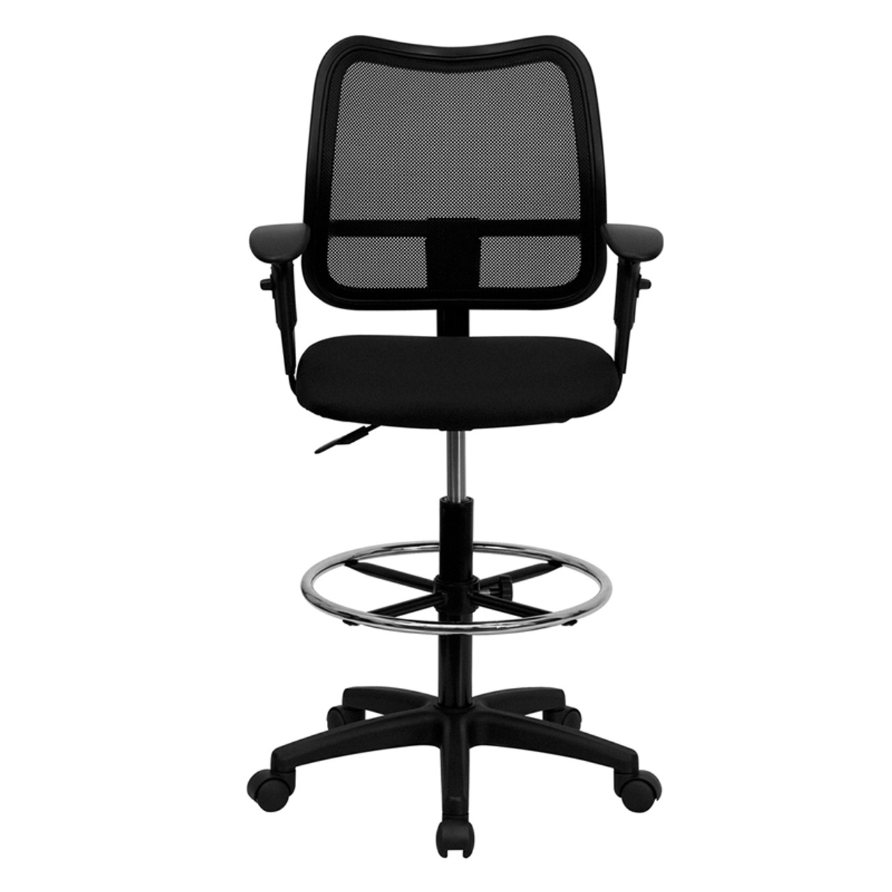 Mid-Back Mesh Drafting Stool with Black Fabric Seat and Arms , #FF-0524-14