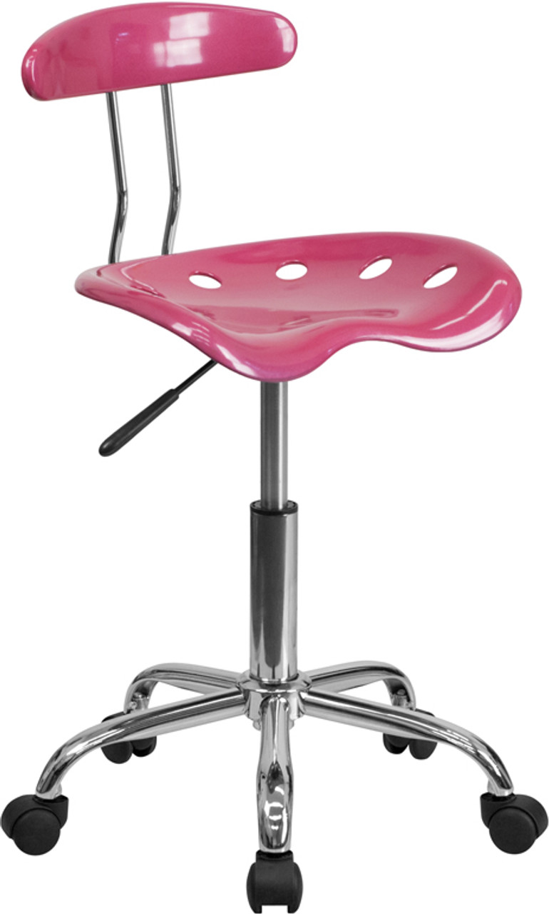 Vibrant Pink and Chrome Computer Task Chair with Tractor Seat , #FF-0419-14