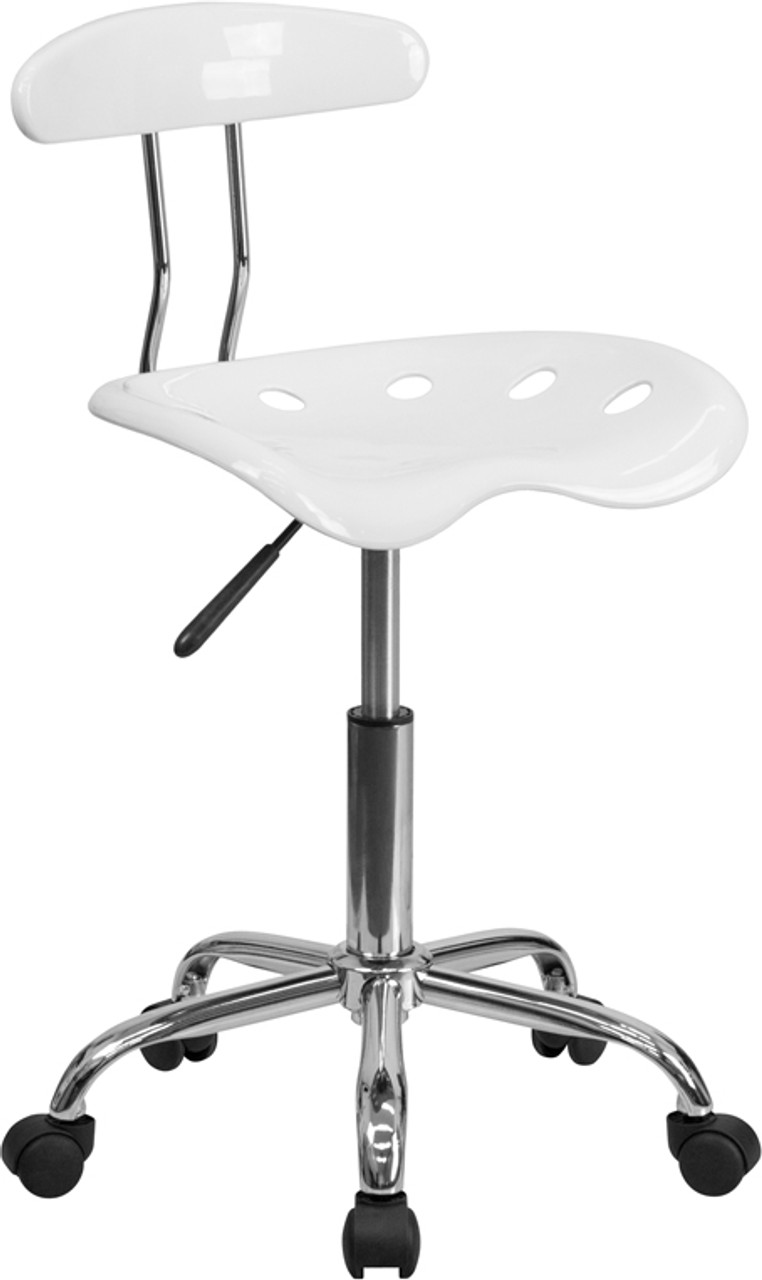 Vibrant White and Chrome Computer Task Chair with Tractor Seat , #FF-0425-14
