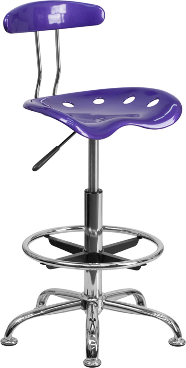 Vibrant Violet and Chrome Drafting Stool with Tractor Seat , #FF-0545-14