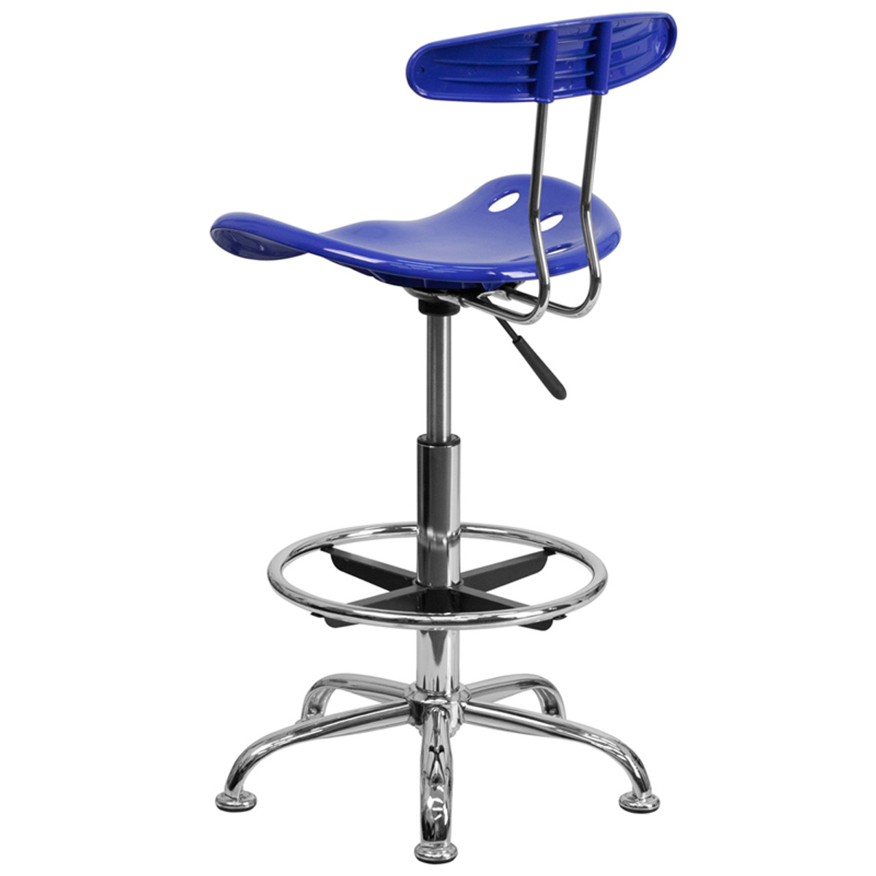 Vibrant Nautical Blue and Chrome Drafting Stool with Tractor Seat , #FF-0547-14