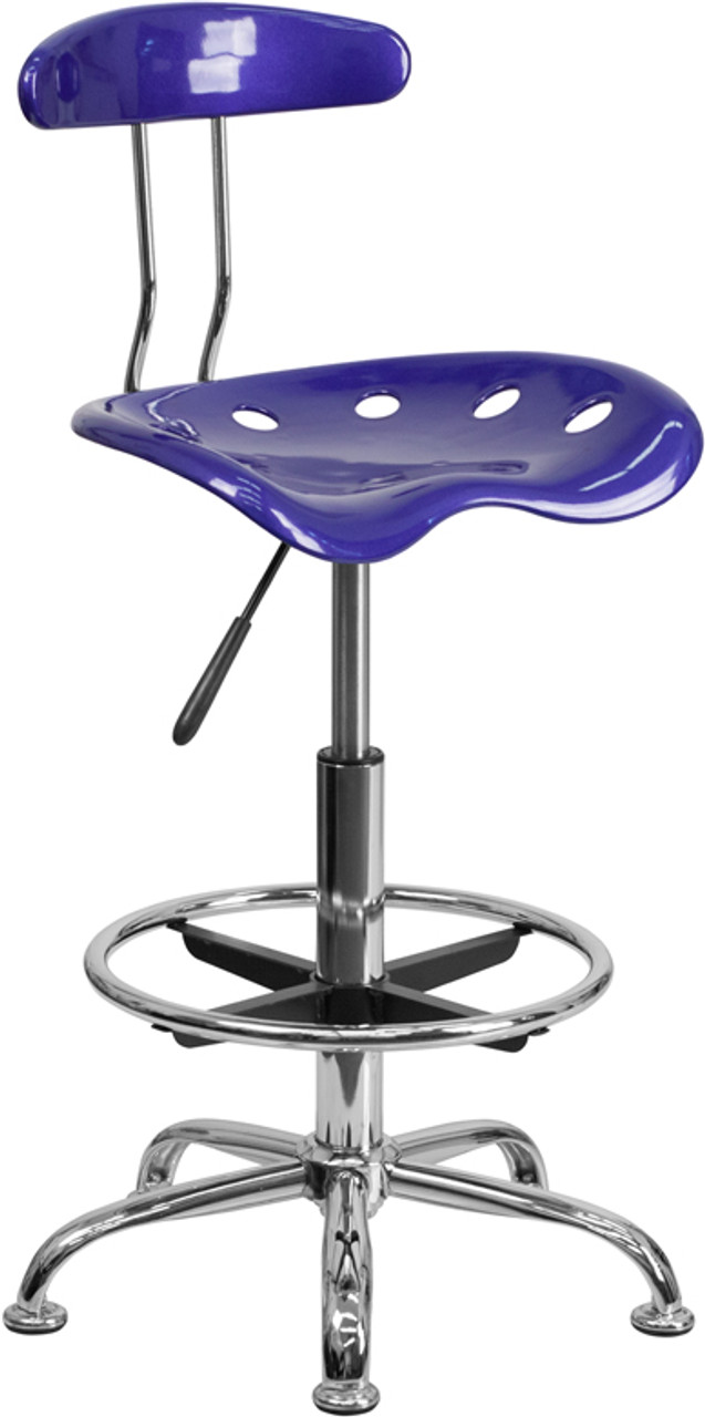 Vibrant Deep Blue and Chrome Drafting Stool with Tractor Seat , #FF-0549-14