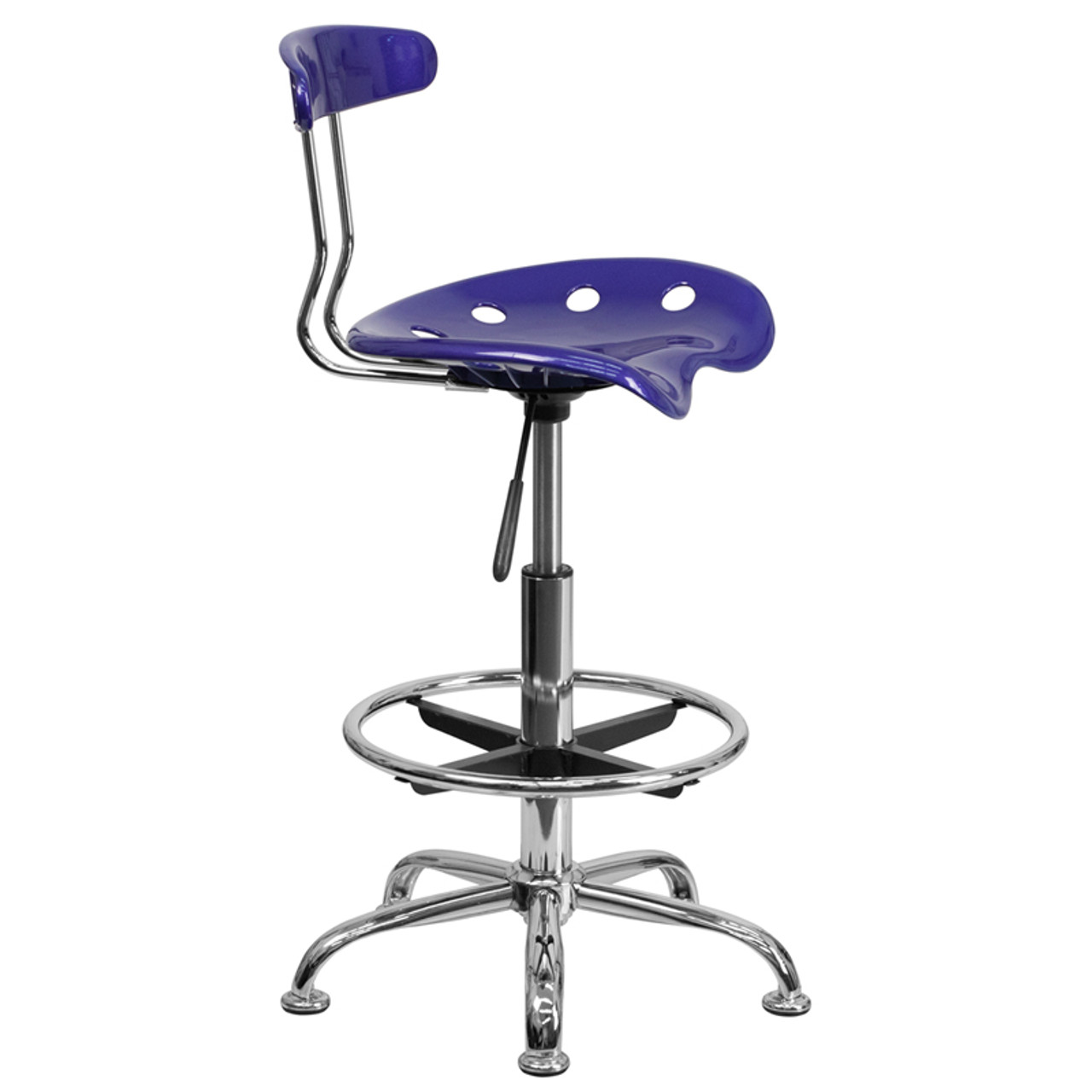 Vibrant Deep Blue and Chrome Drafting Stool with Tractor Seat , #FF-0549-14