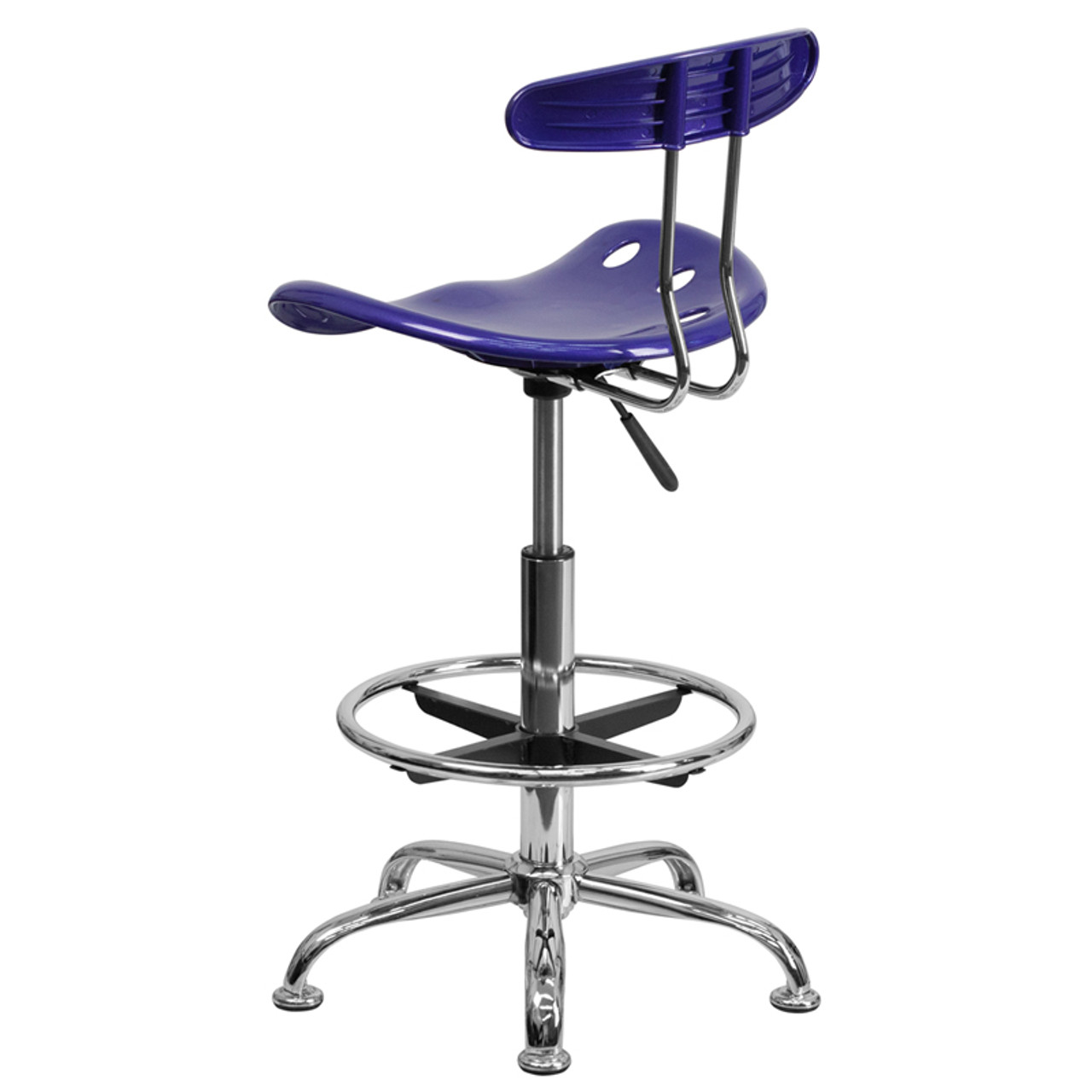 Vibrant Deep Blue and Chrome Drafting Stool with Tractor Seat , #FF-0549-14