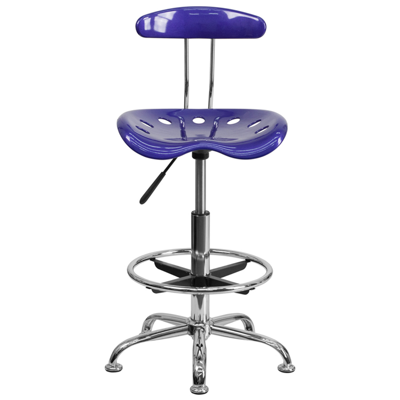 Vibrant Deep Blue and Chrome Drafting Stool with Tractor Seat , #FF-0549-14